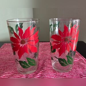 Vintage Set of 2 Hazel Atlas Poinsettia 5" Mid-Century Retro MCM